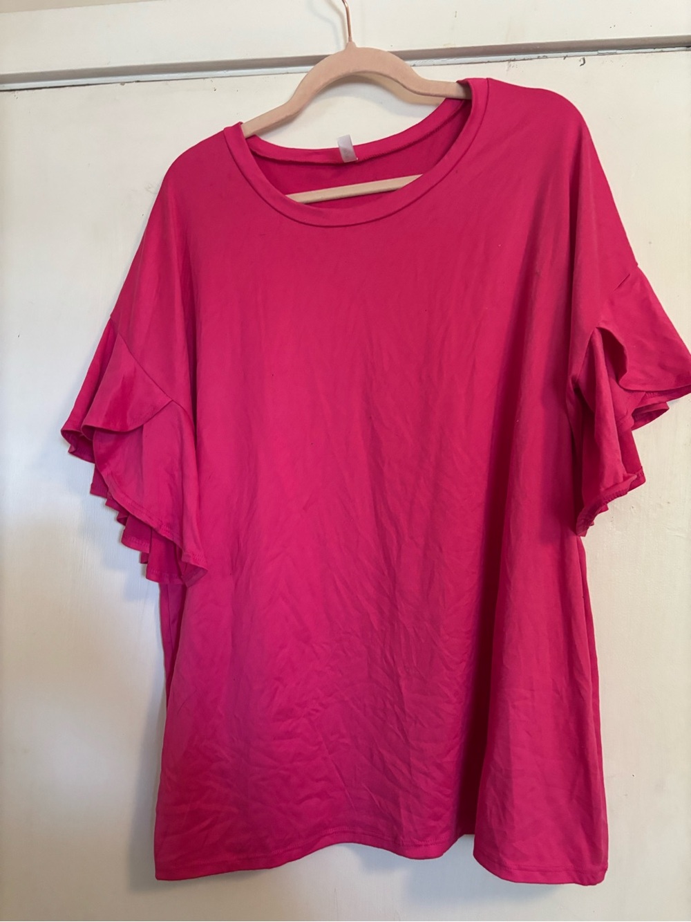 Women’s Bright Pink Ruffle Sleeve Tee